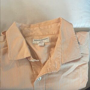 Banana Republic Men's Peach Striped Button Down Shirt